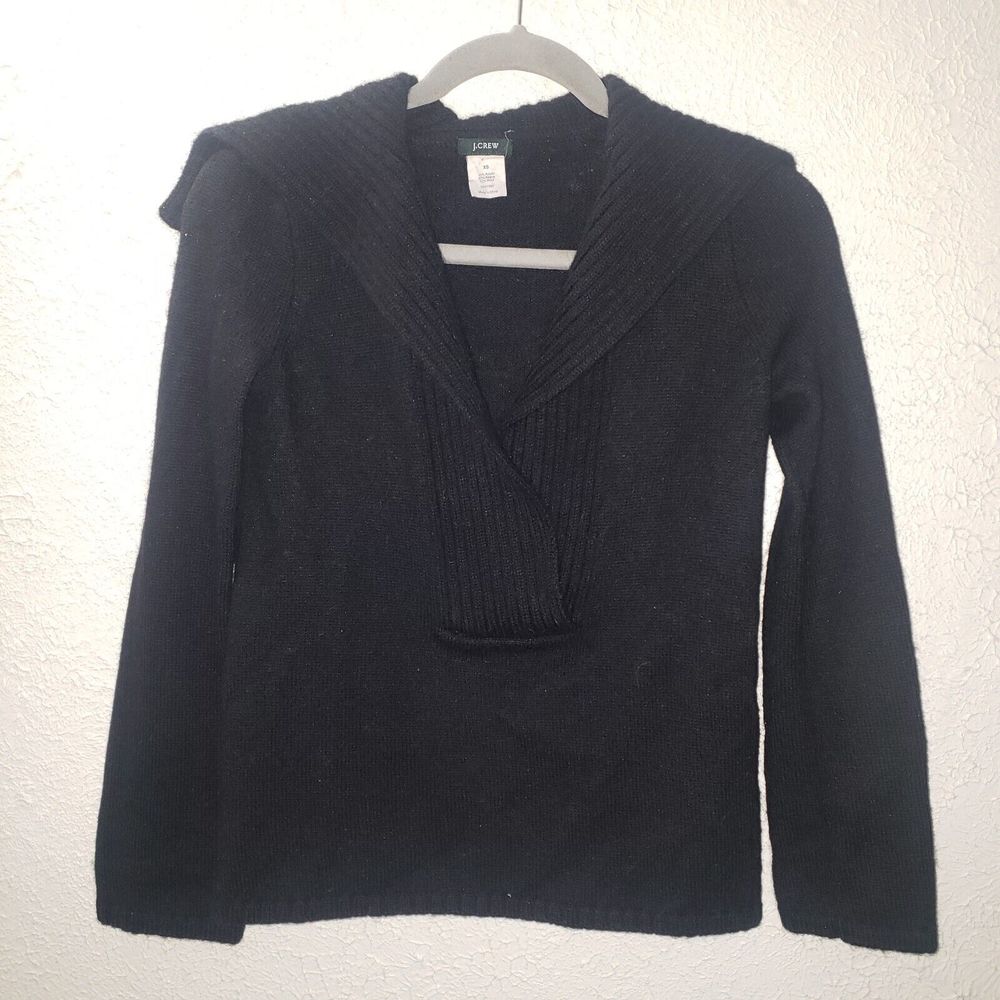 J. Crew Womens Soft Alpaca Blend Sweater Shawl Collar Black Pullover Top Size XS